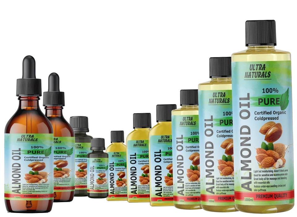 ULTRA NATURALS Sweet Almond Oil Organic Cold Pressed Ideal for Massage Skin & Haircare DIY
