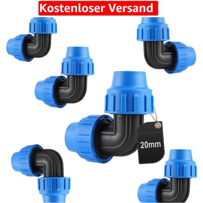 6 Stück PP-Fitting 20mm PE Rohr Verschraubung Winkel 90° für Wasserleitungen