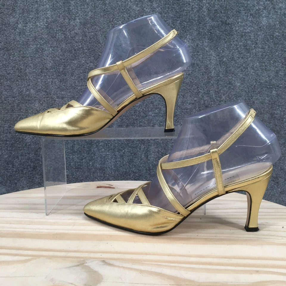 Sandalias de tacón Fifth Avenue para mujer de 7,5 M con tiras en punta de cuero dorado Italia Foto 2 de 4