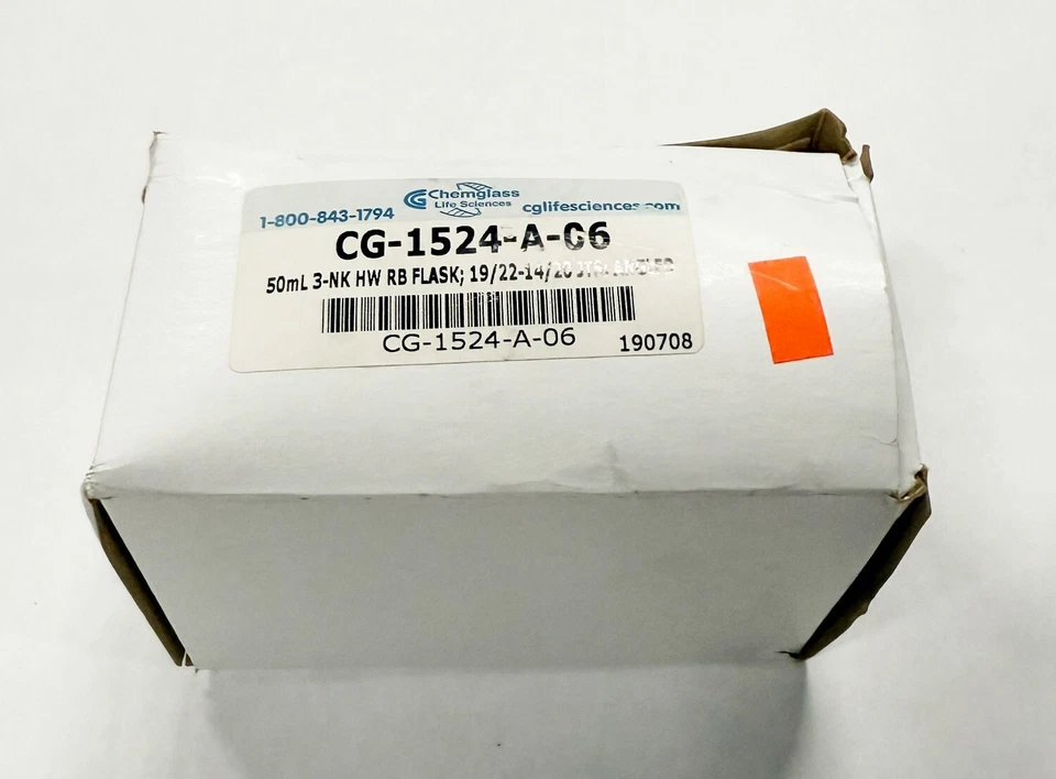 CHEMGLASS 14/20 19/22 Glass 50mL 3-Neck Heavy Wall Round Bottom Flask CG-1524-A - Image 2 of 3