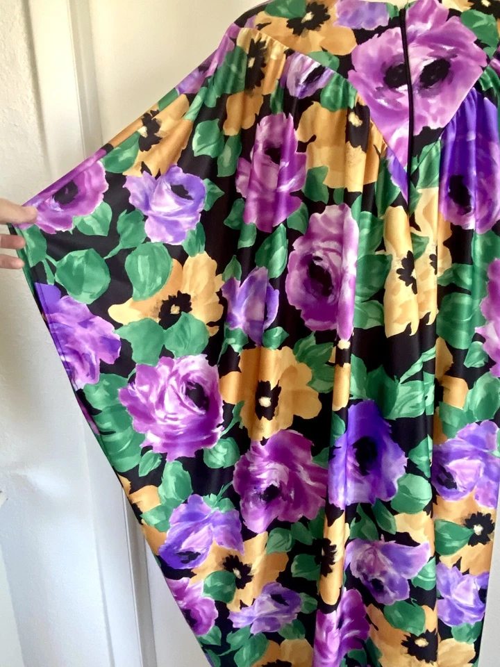DE COLECCIÓN AÑOS 70’s FlowerCore 2X Vestido Floral CAFTÁN Abrigo Muumuu Talla Grande Foto 2 de 4