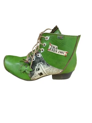 TMA EYES TMA 8077 Damen Stiefeletten Echtleder Gefüttert Boots grün Gr. 36 Neu!