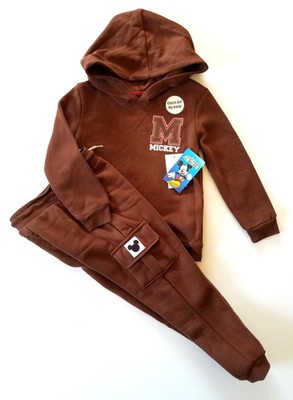 NWT Disney Mickey Fleece Sweat Jogger Outfit Toddler Set Boy Size 4T Brown