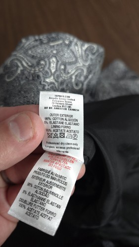 Topman Mens 40 Black White Paisley 2 Button Sport Coat Blazer - Picture 8 of 11