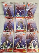 VTG NEW AMGLO 9 Silhouette Beaded ORNAMENTS Sleigh Candy Canes Tree Bow