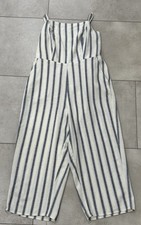 Old Navy Womens Size Lg Sleeveless Jumpsuit Blue Striped Cropped Tank Linen NWT
