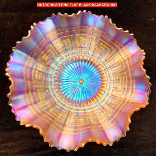 NORTHWOOD PASTEL MG “GREEK KEY” CARNIVAL GLASS BOWL – SUCH PRETTY COLOR!!!