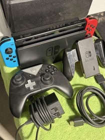 Nintendo Switch HAC-001(-01) Neon Red Blue Accessories OG Box Sd Card (read)