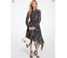 MICHAEL KORS Palm Tree Handkerchief Shirt Dress Fairycore Whimsy Gothcore XS