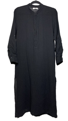 Mikoh Women's 2 US Medium Long Sleeve Midi Dress Cotton Gauze Black Beach Basic