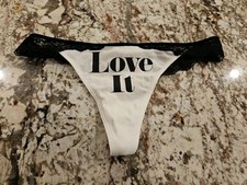 True Vintage Victoria's Secret PINK Lace Back Thong Panty Large "LOVE IT"