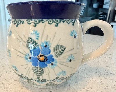 Polish Pottery Bubble Mug 12oz Ceramika Artystyczna Forget Me Not