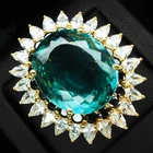 24K Gold 925 Sterling Silver Rings Graceful Lagoon Blue Tourmaline Oval 31.70Ct