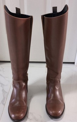 POLLINI Shoes Women's EU 36.5 Brown Leather Square High Heels Zipped Boots
