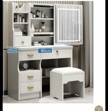 Toeletta e  Sgabello Postazione Trucco Camera Cameretta Bianca E Rosa