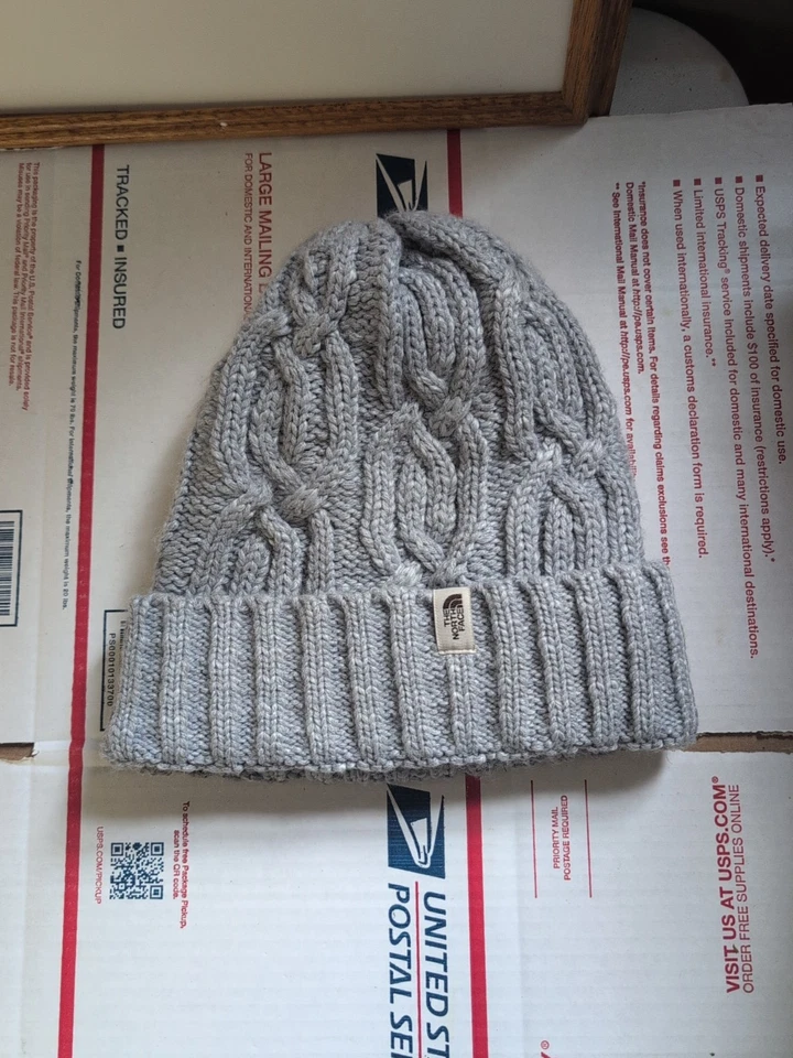 The North Face Tejido Puño Pom Gorro Invierno Sombrero Mujer Gris Talla Única T6#815 Foto 2 de 4