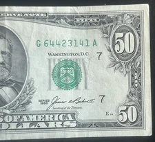 (VINTAGE!) $50 Old Vintage Small Head Chicago Currency G64423141A Series 1985