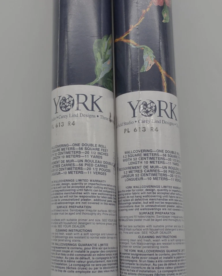 Lote de 2 Papel Pintado Vintage York Azul Marino Floral Rosa Verde Flores Foto 2 de 4