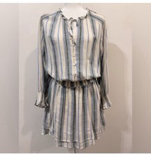 Rails Crystal Catania Stripe Linen Blend Mini Dress M Ruffle Coquette Breezy