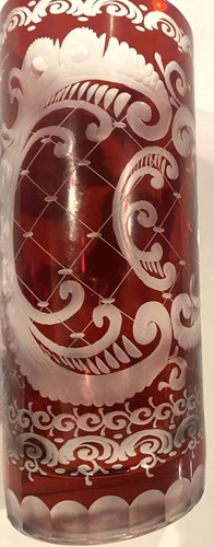 Bohemian Czech Ruby Cut Clear Crystal Tumblers Set 8 Stag Scene Signed JMK Mikší - Picture 5 of 11