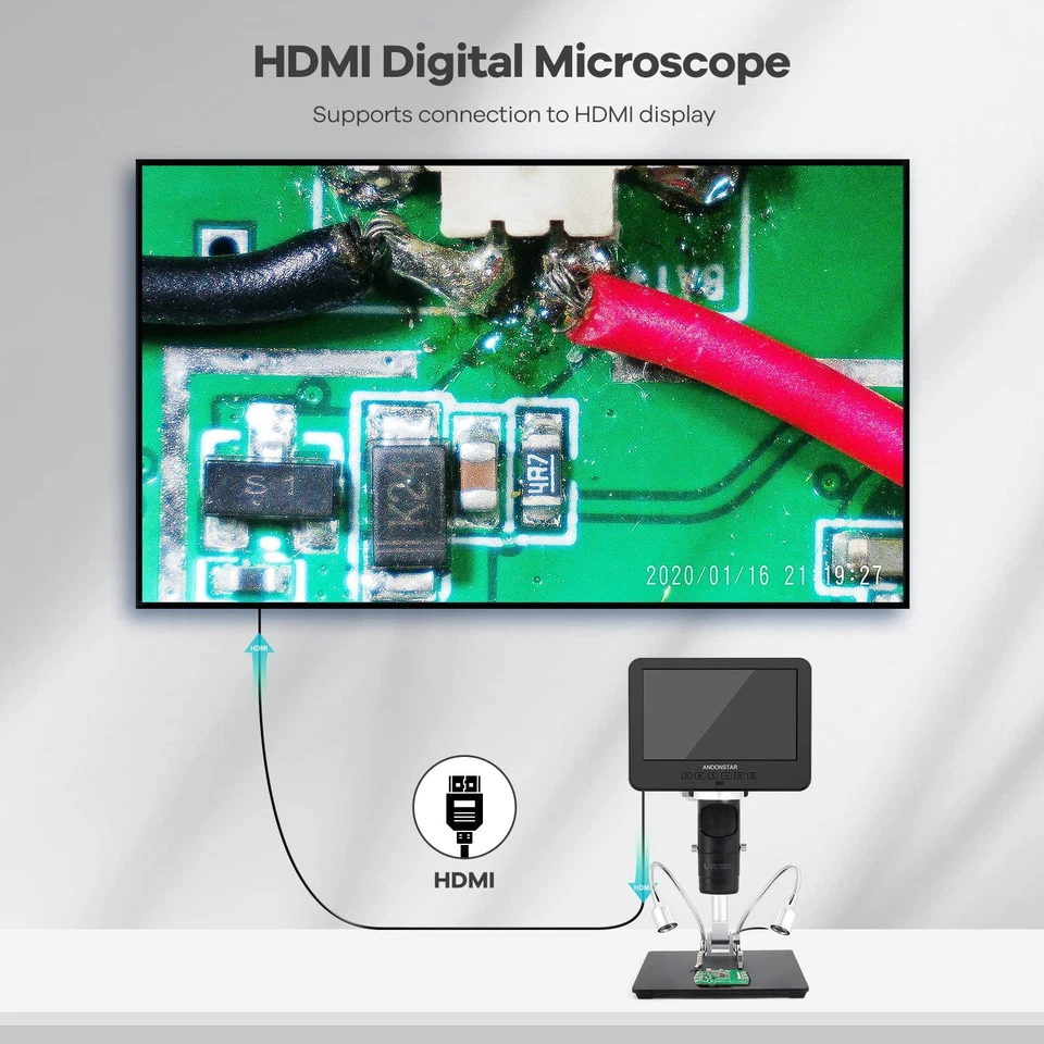 AD246S-M HDMI цифровой микроскоп 2000 x для взрослых, 3 объектива 2160P UHD видео Rec... - Изображение 4 из 4