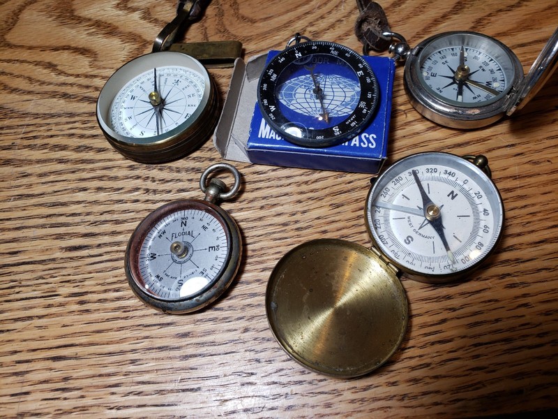 5 Antique VTG COMPASS LOT Flodial West Germany Japan Brass Pocket Watch WW1 old