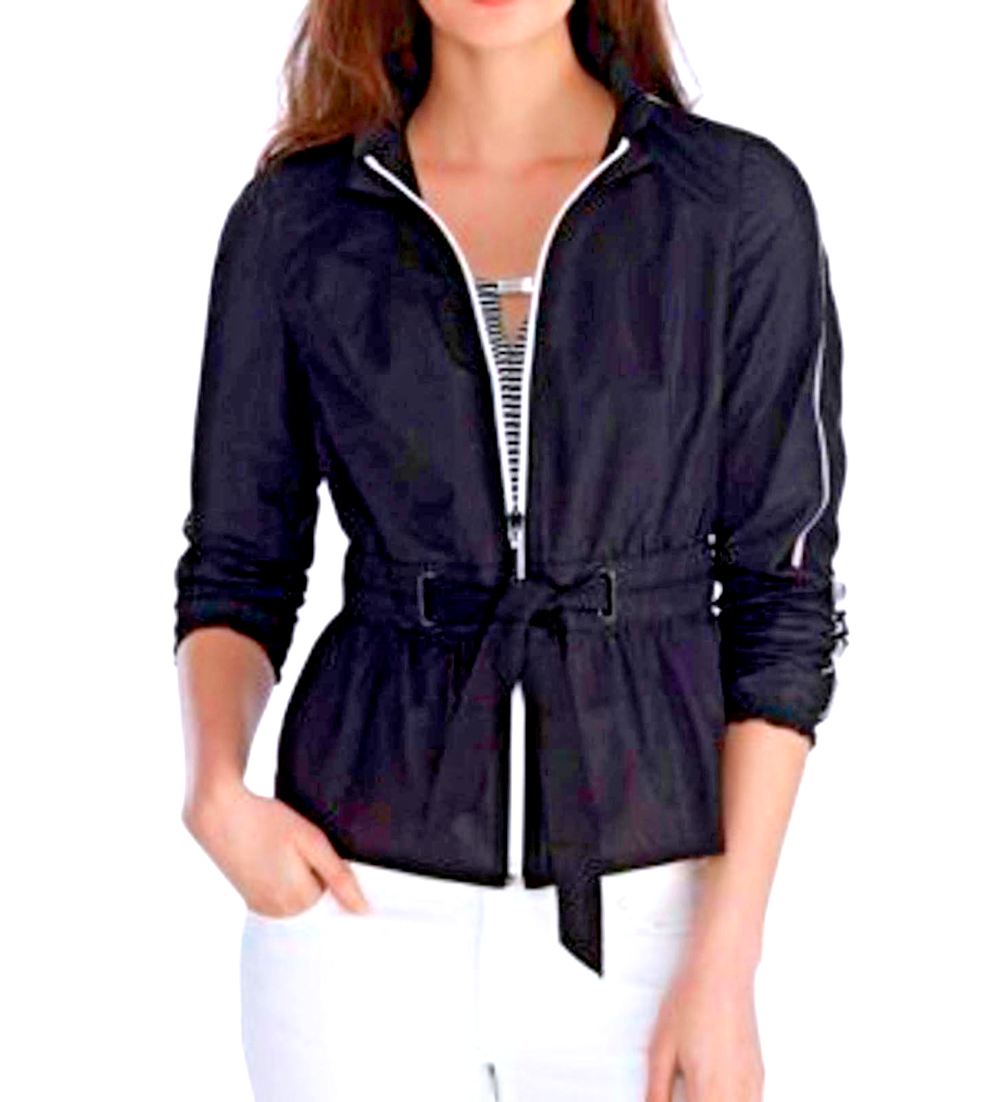 WHITE HOUSE BLACK MARKET Womens(10) Black Zip-Up Windbreaker/Rain Jacket
