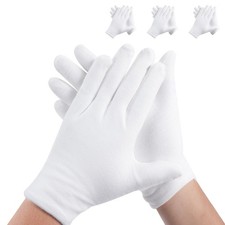 3 Pairs White Cotton Gloves for Dry Hands Sleeping, Premium Large,
