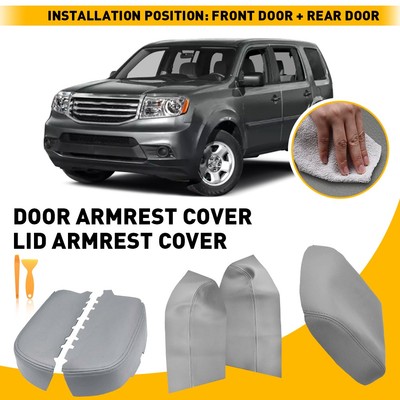 Fits Honda Pilot Leather Center Console Lid Rear Front Door Armrest Cover Gray