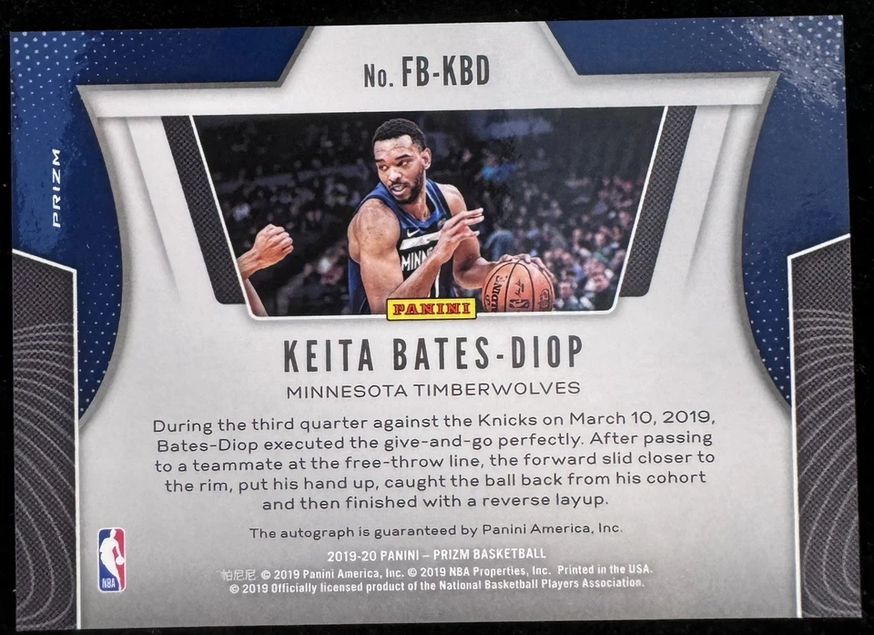 Keita Bates-Diop 2019-20 Prizm Fast Break Auto Silver Disco Prizm Card #FB-KBD - Image 2 of 2