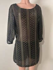 Ecote Urban Outfitters Sheer Black and Gold Polka Dot Women's Tunic Size L Beach