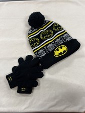 Batman Pom Pom Beanie With Gloves Black Yellow One Size