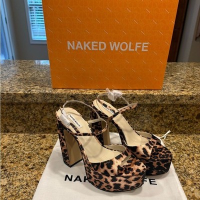 Naked Wolfe NEW Fire Leopard Satin Platform Sandals Ankle Strap Size 7 in Box