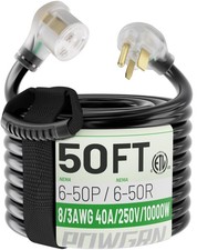 8 Gauge 50ft Welder Extension Cord Outdoor with Indicator, NEMA 6-50 Heavy Du...