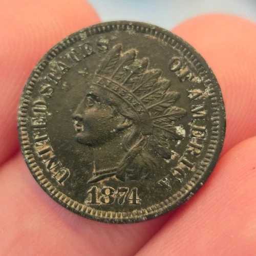 1874 Indian Cent AU details but nice surfaces