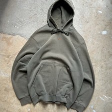 Vintage Y2K Nike Silver Tag Center Swoosh Hoodie Faded Olive Green Orange Medium