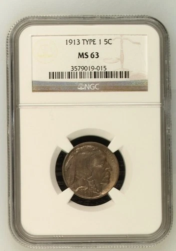 1913 Type 1 Buffalo Nickel 5c Coin NGC Certified MS63 Philadelphia Mint