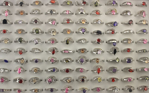 Rings For Lady Wholesale Lots 32pcs Mixed Charm Cubic Zirconia Silver P Ring - Afbeelding 1 van 8