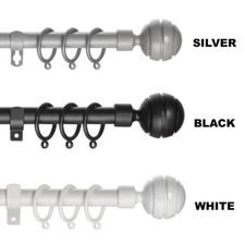 Extendable Metal Curtain Pole Track Rail Complete Set Includes Rings Finials etc