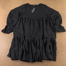 Boohoo Womens Sheath Dress Black Smocked Woven Long Sleeve Tiered Plus 12 New