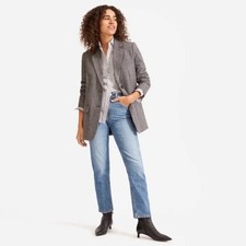 Everlane The Oversized Herringbone Plaid Single Breasted Blazer Jacket Grey 14