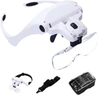 ''Lupa De Cabeza Con Led Luz Gafas Para Trabajo Cercano KIT De 5 Lentes De Aument