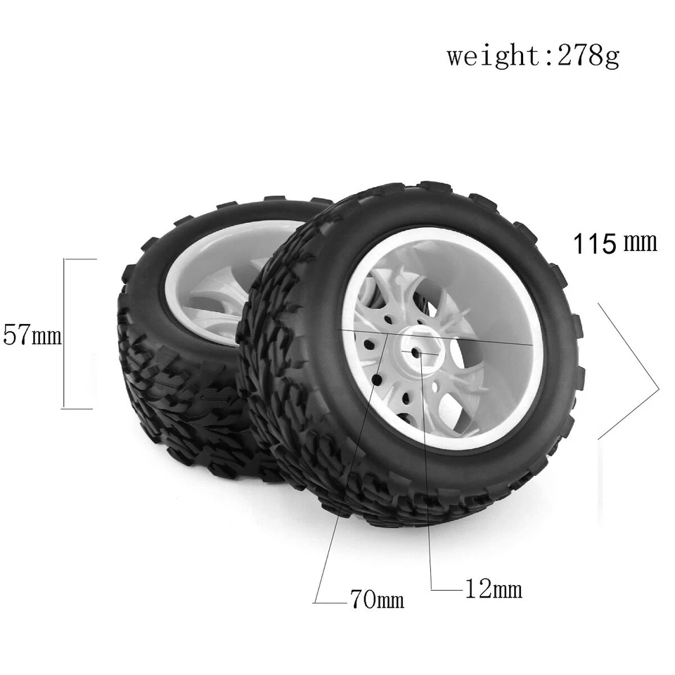 4PCS Rubber Tires&Wheel Rims 12mm Hex for 1/10 RC Traxxas HSP HPI Monster Truck  - Image 4 of 4