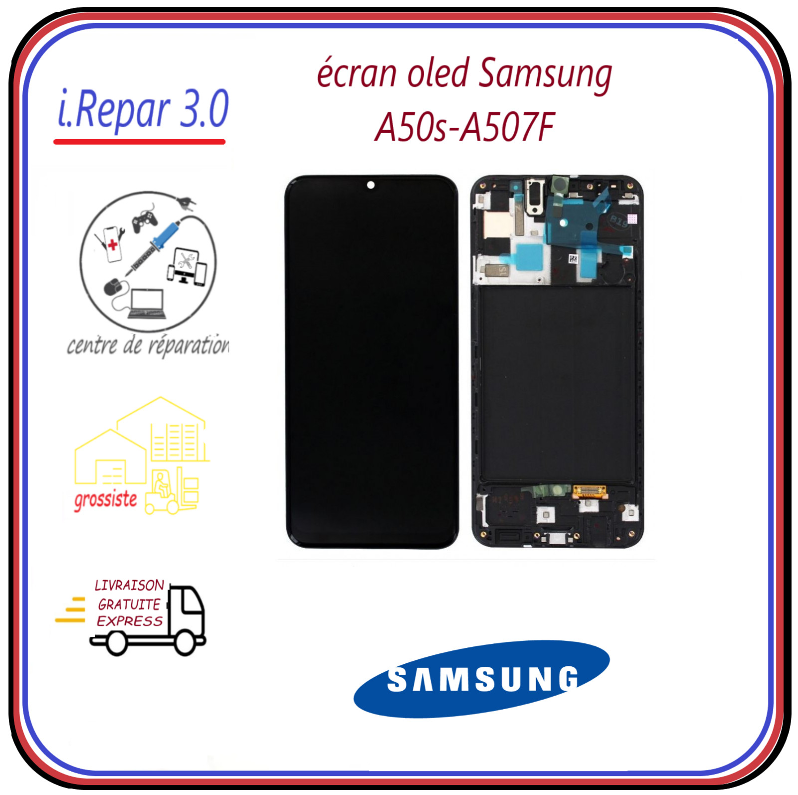Écran complet Samsung A507F châssis noir avec vitre tactile