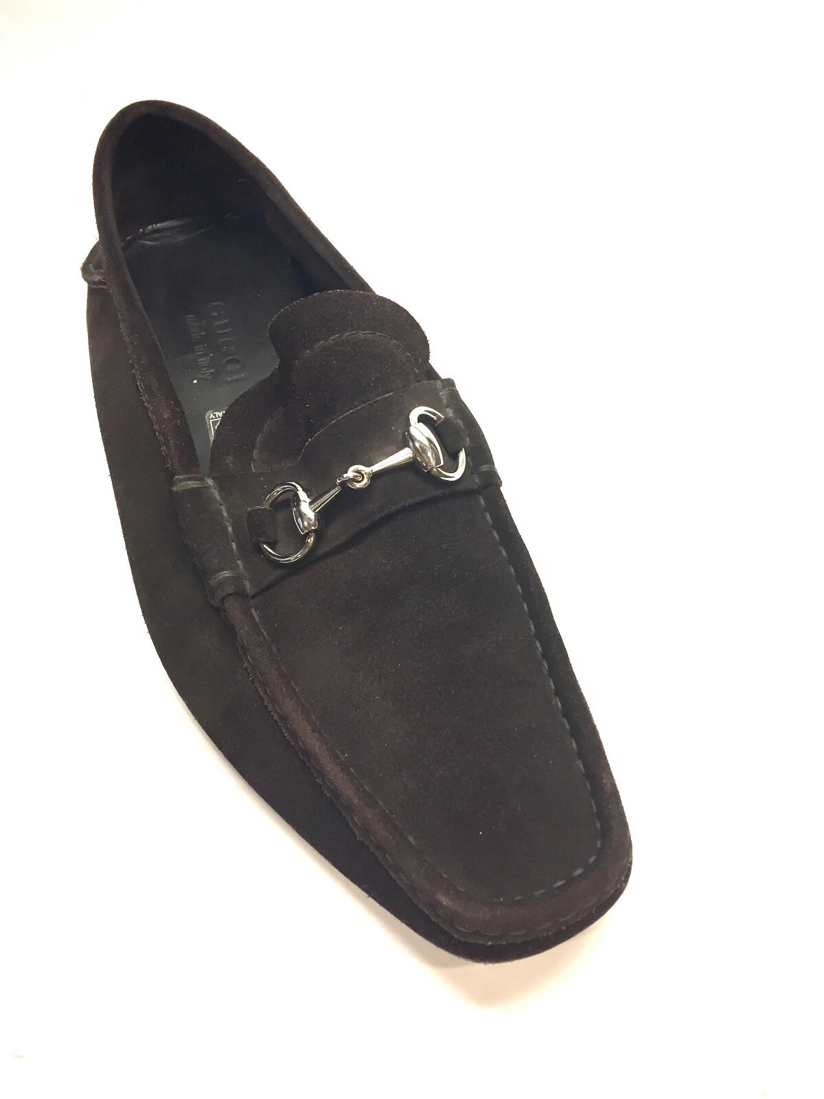 Boucle mocassins de conduite pour hommes en daim marron ton argent GUCCI taille UE IT 42,5