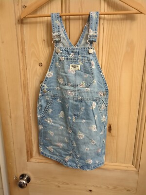 OshKosh B Gosh Floral Blue Denim Latz Overall Kleid 5T Top Zustand