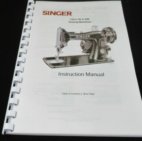 SINGER CLASS 99 & 99K UK INSTRUCTION MANUAL  USER GUIDE NEW PRINT COMB BOUND - Afbeelding 1 van 2