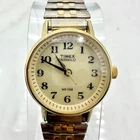 Vintage Gold Tone Indiglo Timex, Stretch Band, Cream Dial, New Battery