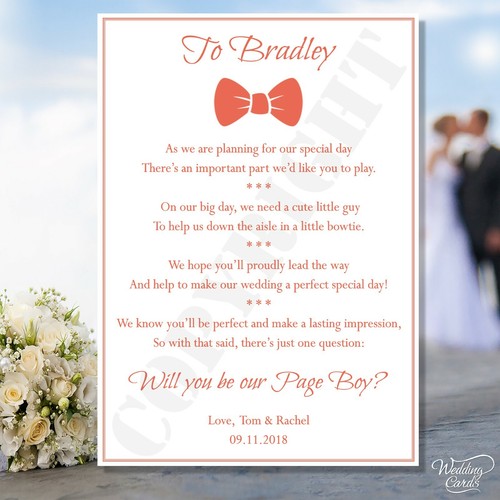 Will you be our Page boy Ring Bearer Wedding Sweet Nephew Brother My Invite Card - Picture 6 of 12