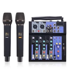 Professional Audio Mixer with Dual Wireless Mic, 4 Channel Mixer Board Sound ...